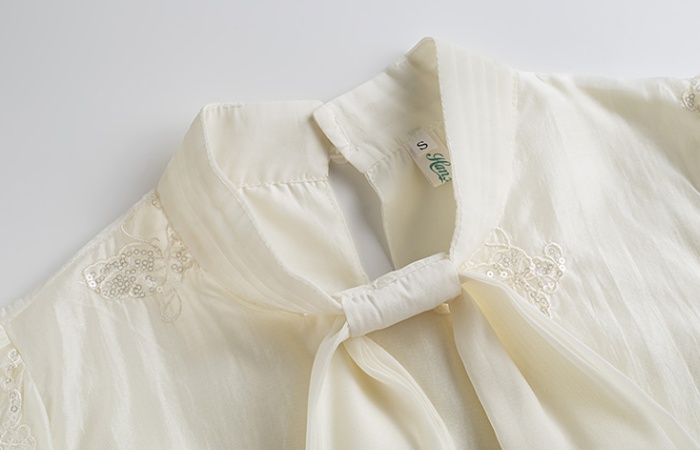 Bow sequins chiffon shirt embroidery tops for women