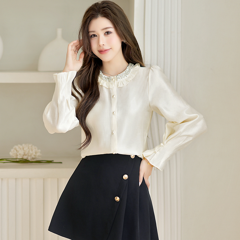 Temperament spring wood ear shirt for women