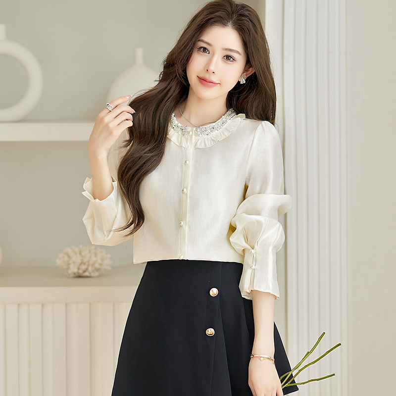 Temperament spring wood ear shirt for women