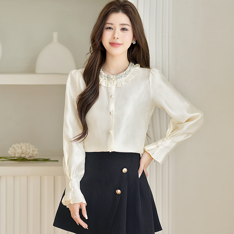 Temperament spring wood ear shirt for women