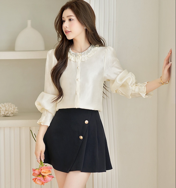 Temperament spring wood ear shirt for women