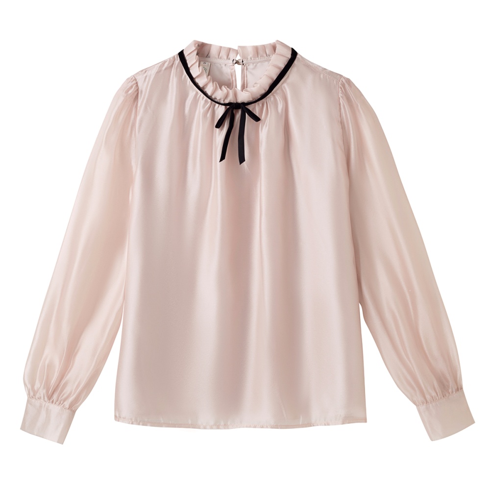 Temperament cstand collar tops fungus bow shirt for women