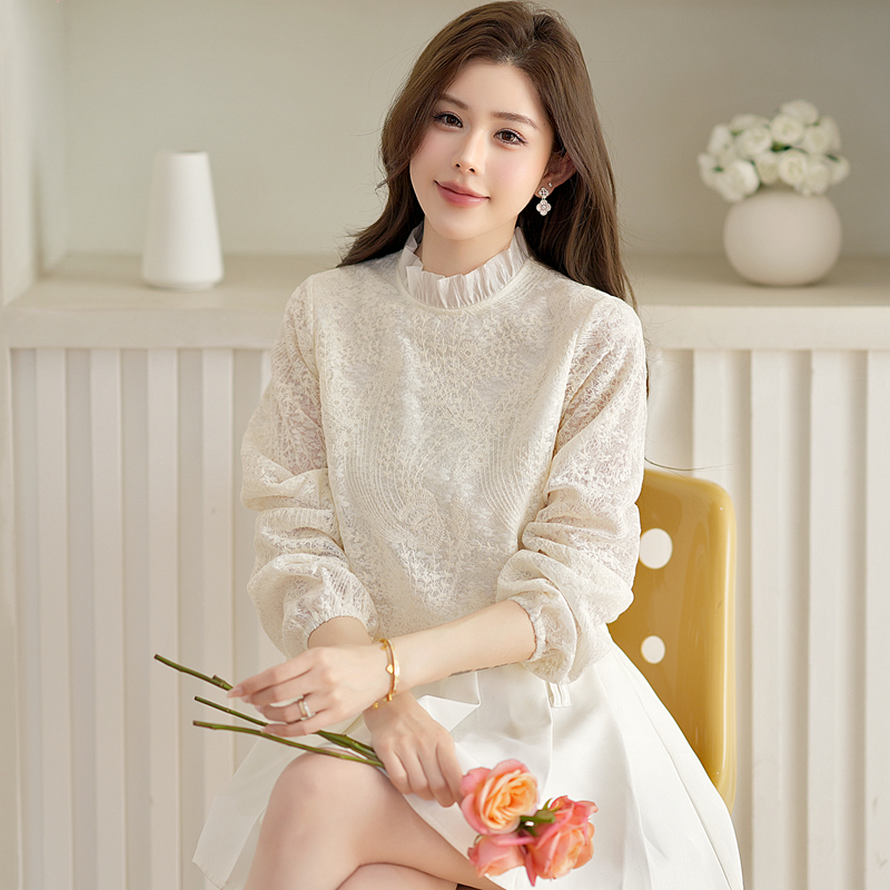 Apricot fungus collar tops spring T-shirt for women