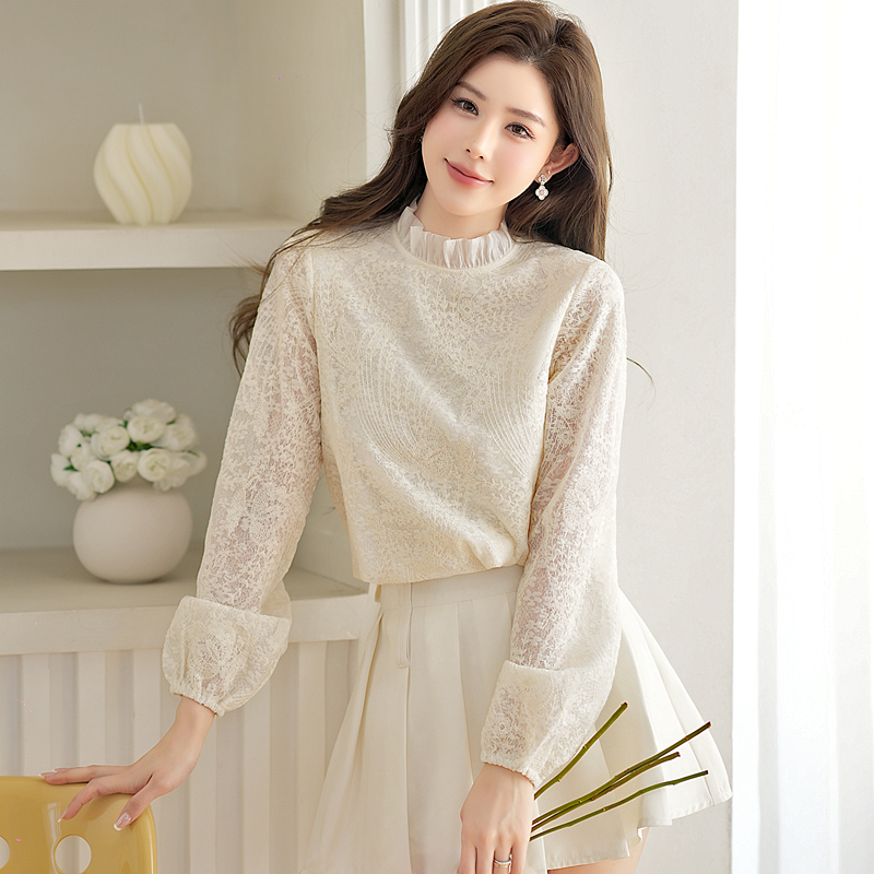 Apricot fungus collar tops spring T-shirt for women