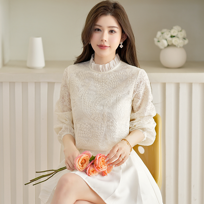 Apricot fungus collar tops spring T-shirt for women