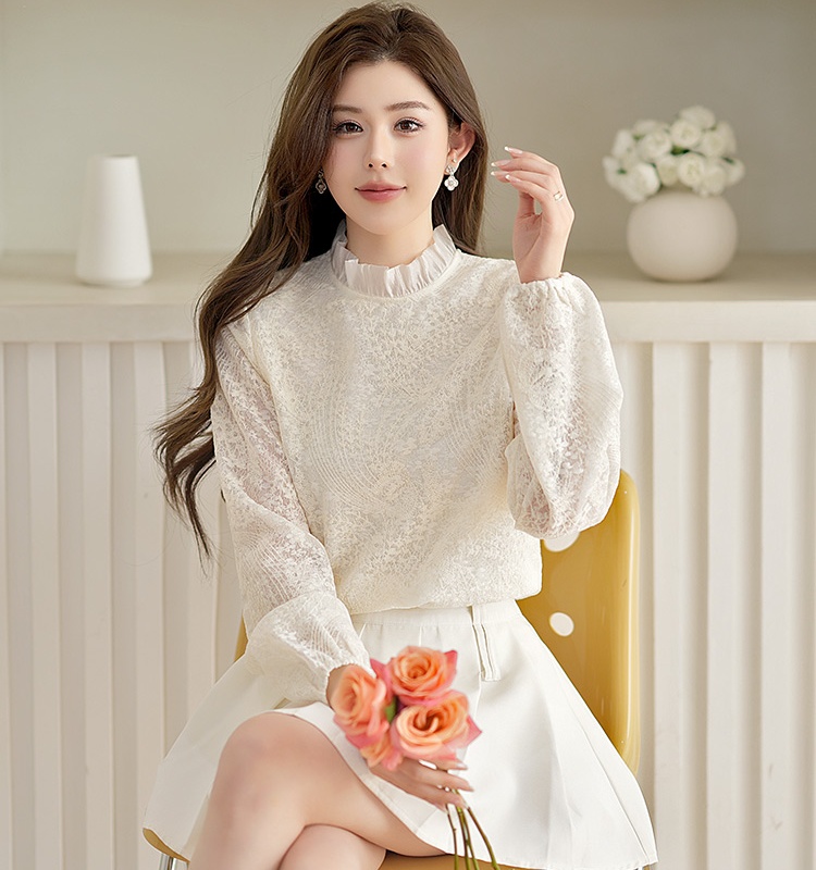 Apricot fungus collar tops spring T-shirt for women