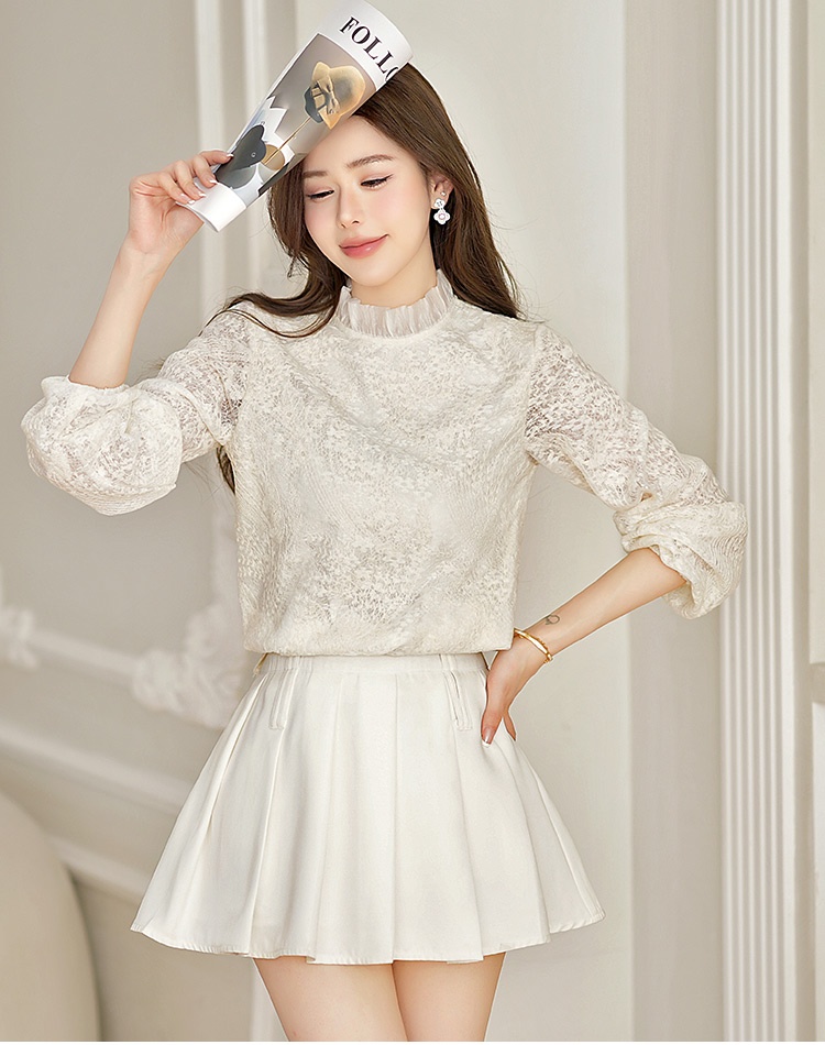 Apricot fungus collar tops spring T-shirt for women