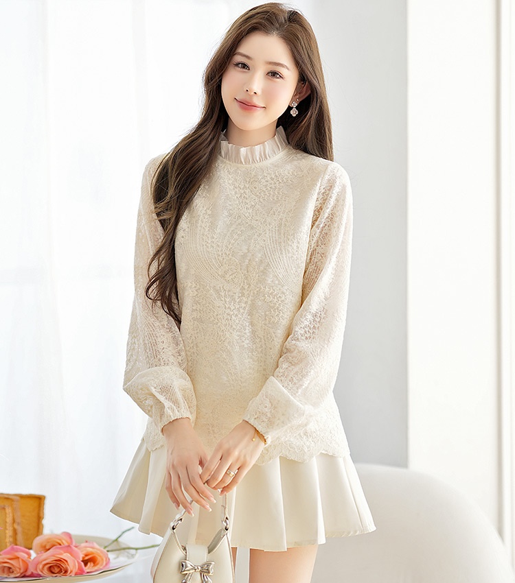 Apricot fungus collar tops spring T-shirt for women