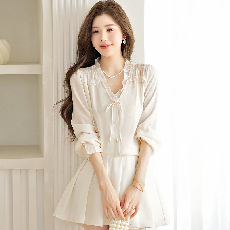 France style niche tops long sleeve spring shirt for women