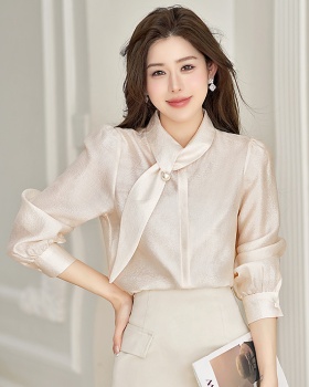 Drape temperament shirt long sleeve cstand collar tops for women
