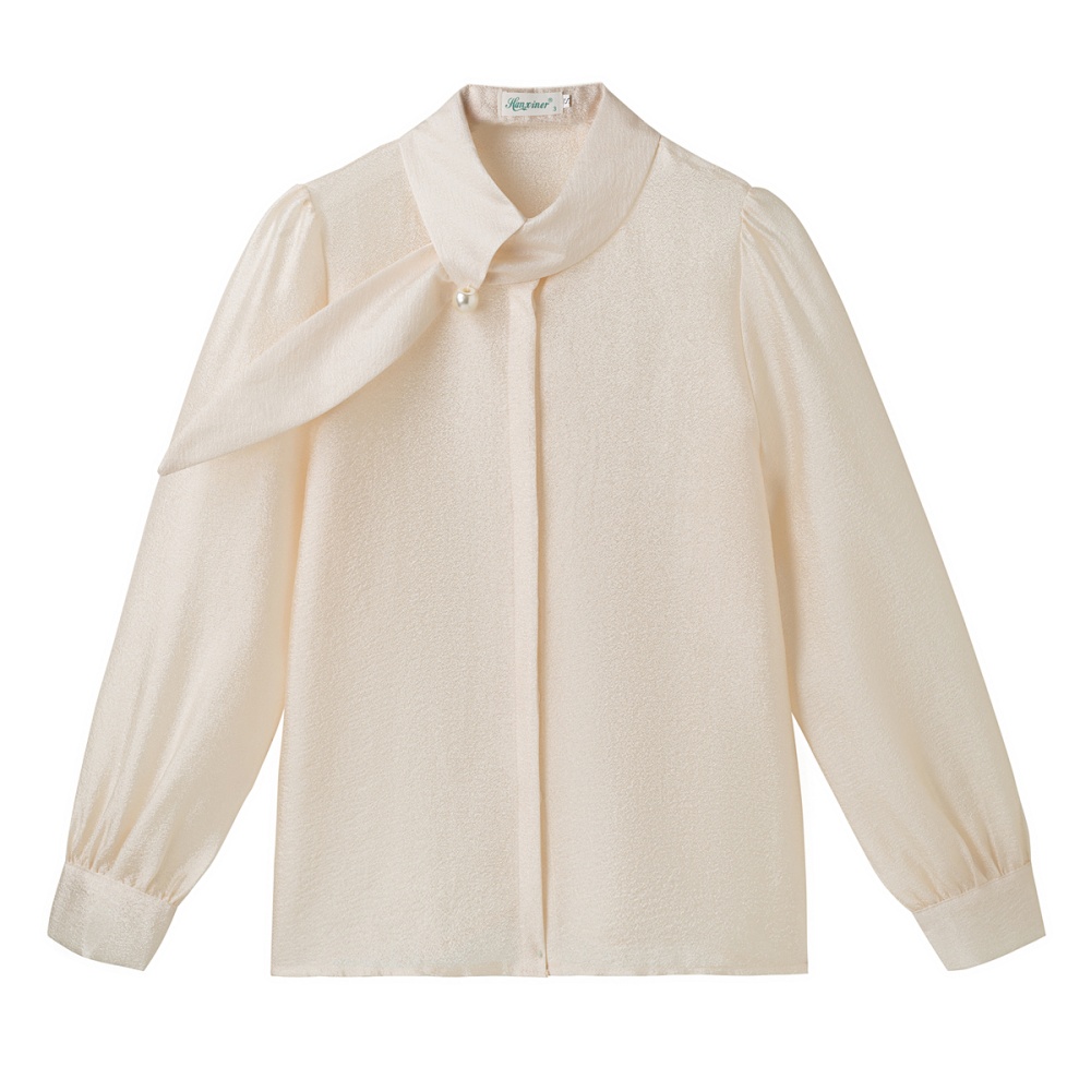 Drape temperament shirt long sleeve cstand collar tops for women