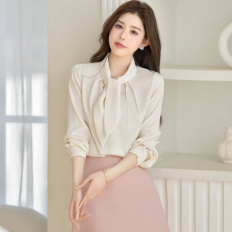 Streamer apricot shirt simple spring tops for women