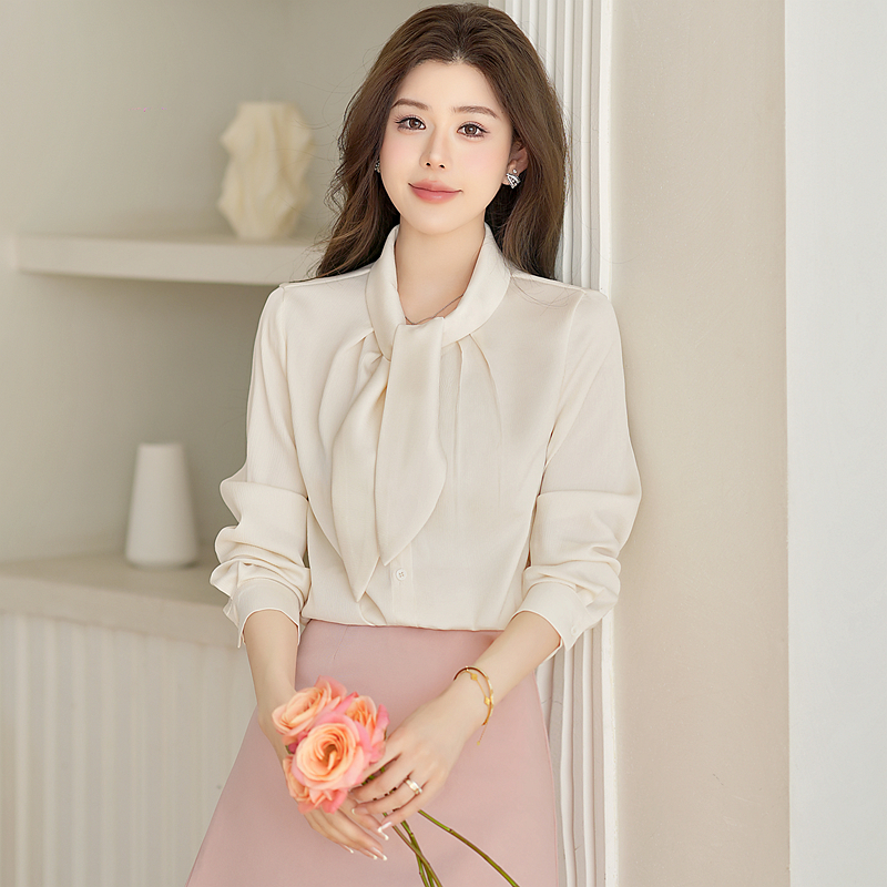 Streamer apricot shirt simple spring tops for women
