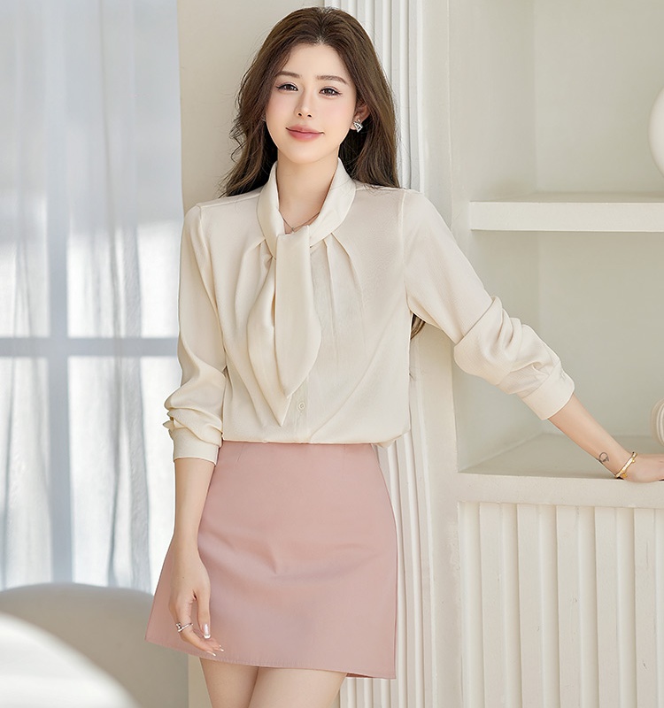 Streamer apricot shirt simple spring tops for women