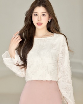 Spring trumpet sleeves elegant jacquard tops