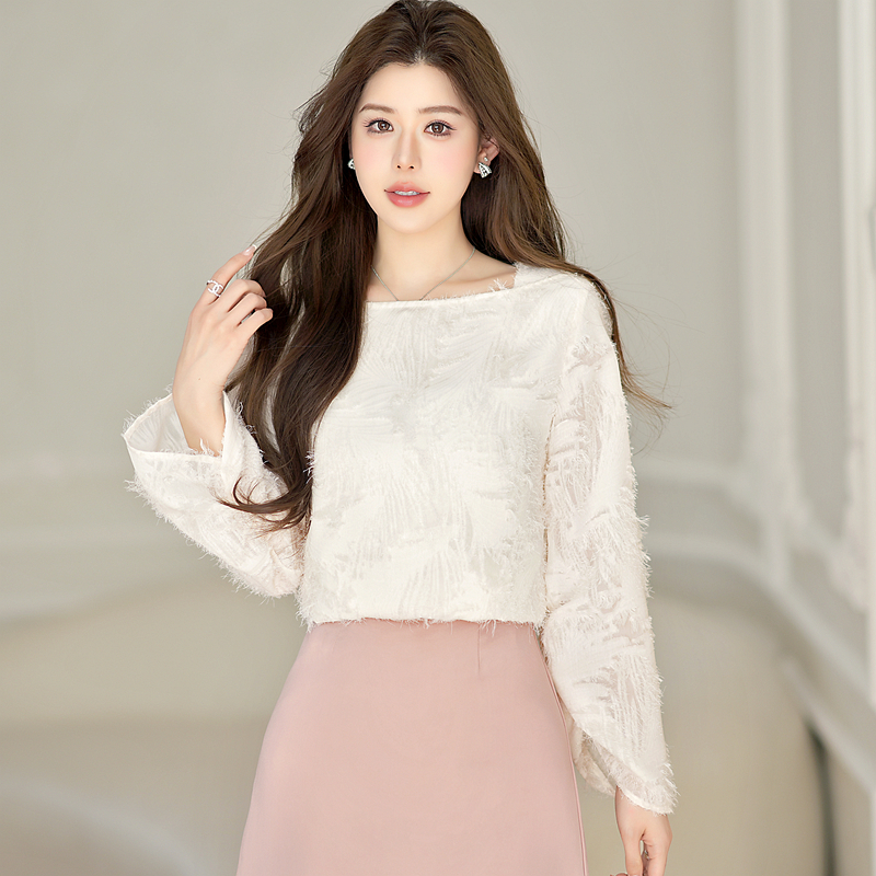 Spring trumpet sleeves elegant jacquard tops