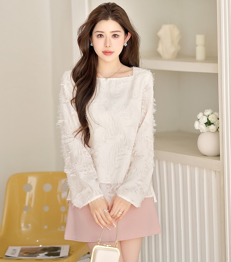 Spring trumpet sleeves elegant jacquard tops