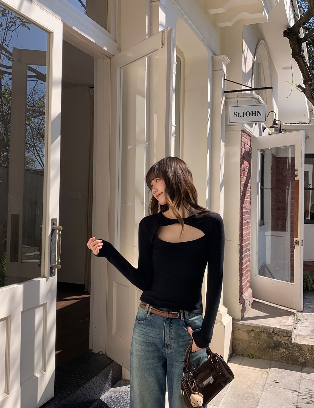 Slim gray T-shirt spicegirl bottoming shirt for women