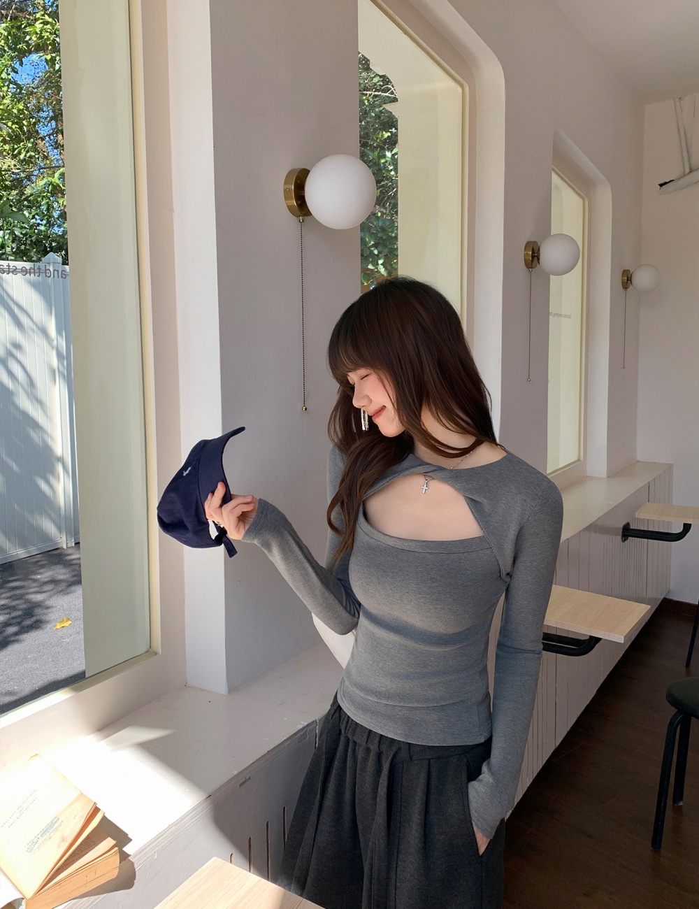 Slim gray T-shirt spicegirl bottoming shirt for women