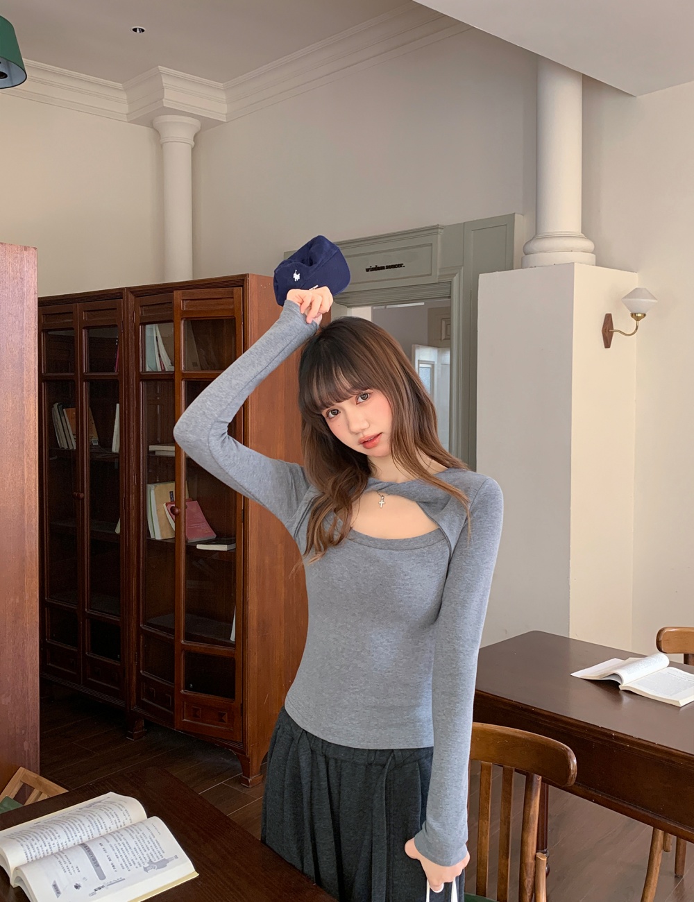 Slim gray T-shirt spicegirl bottoming shirt for women