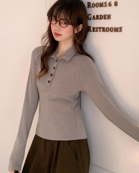 Long sleeve spring tops half buckle bottoming shirt