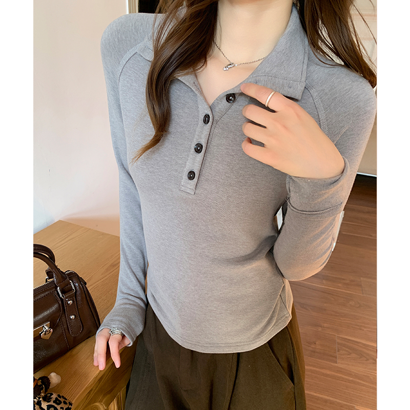 Long sleeve spring tops half buckle bottoming shirt