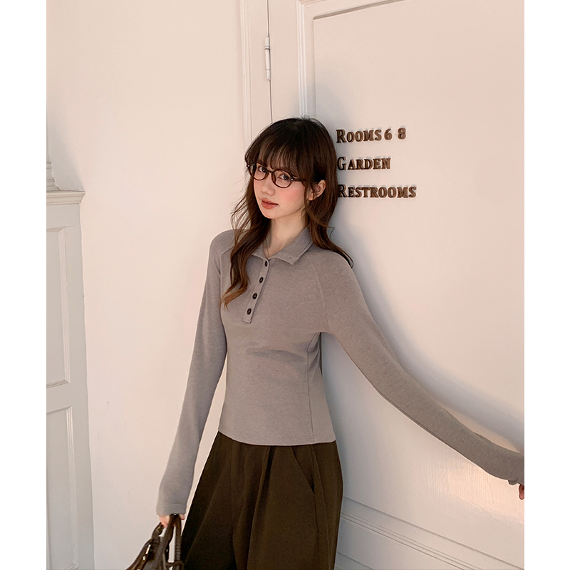 Long sleeve spring tops half buckle bottoming shirt