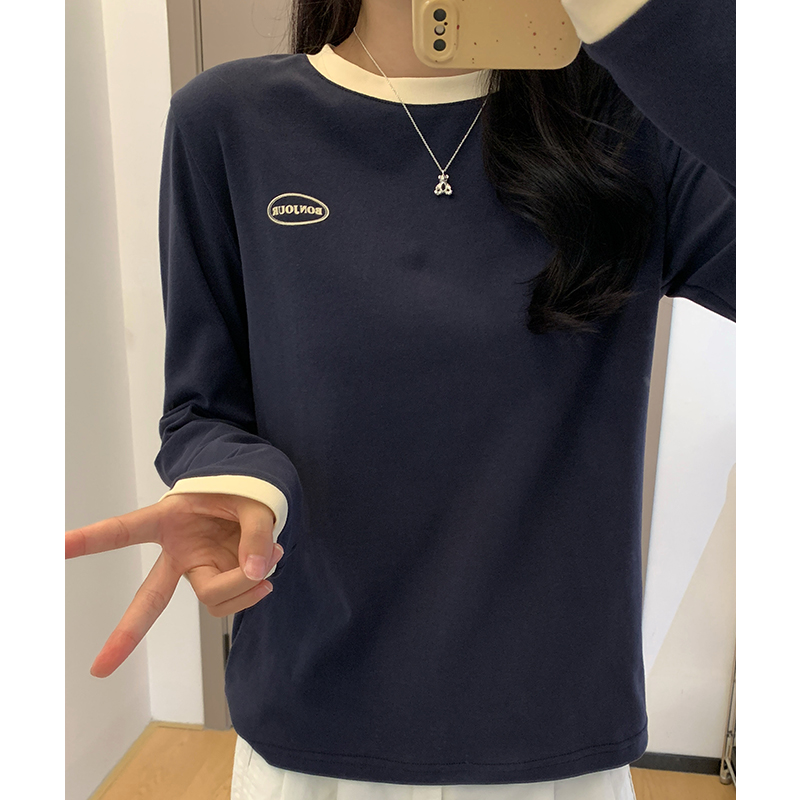 Autumn embroidery bottoming shirt apricot tops