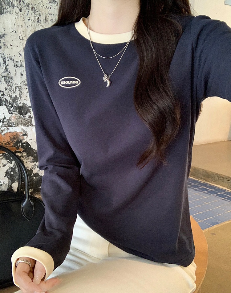 Autumn embroidery bottoming shirt apricot tops