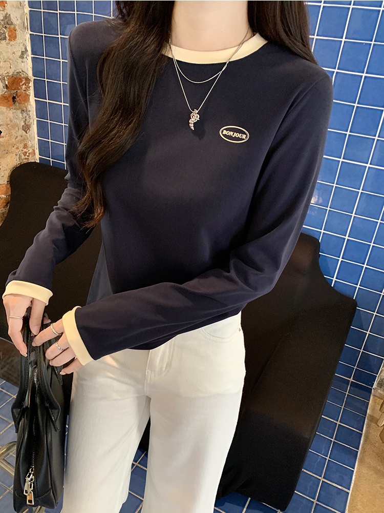 Autumn embroidery bottoming shirt apricot tops