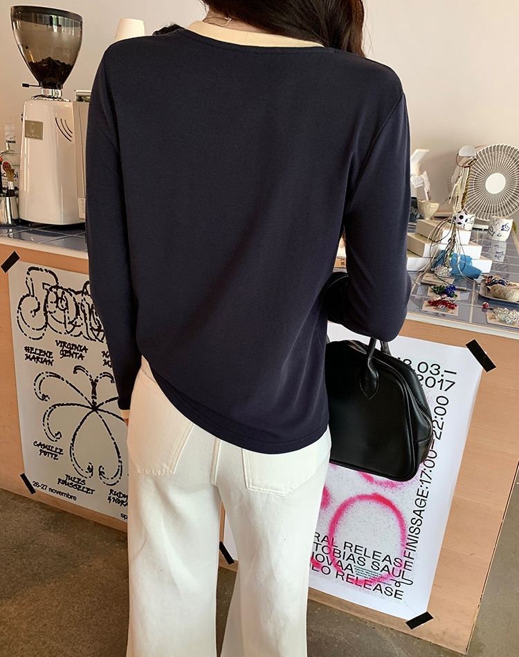 Autumn embroidery bottoming shirt apricot tops