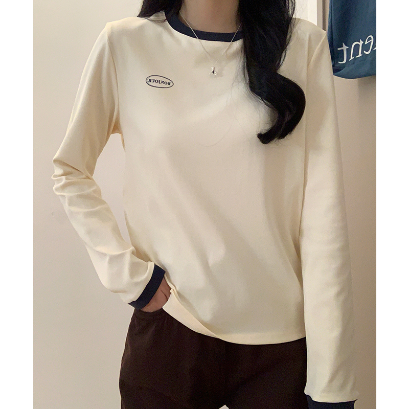 Autumn embroidery bottoming shirt apricot tops