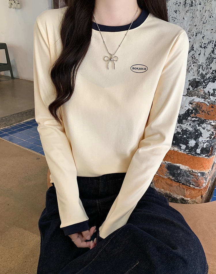 Autumn embroidery bottoming shirt apricot tops