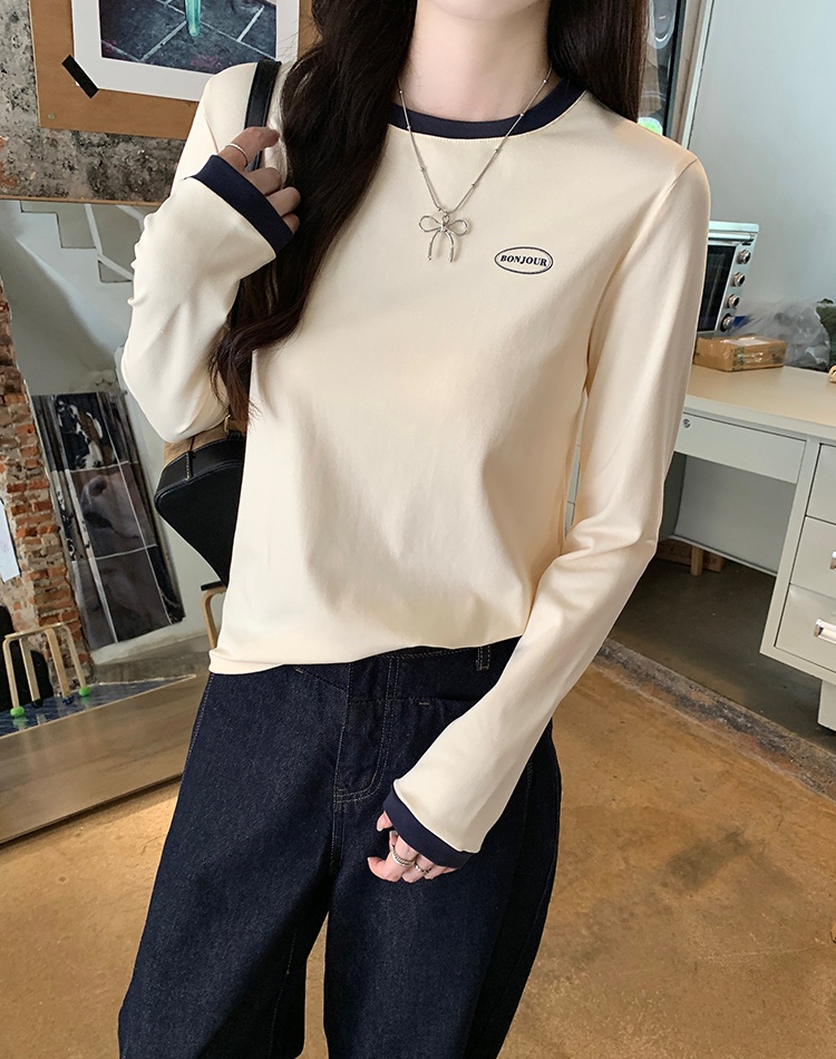 Autumn embroidery bottoming shirt apricot tops