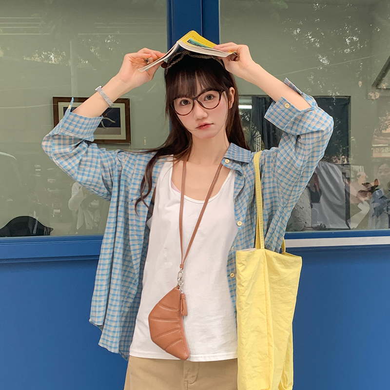 Plaid thin retro coat spring sunscreen tops for women