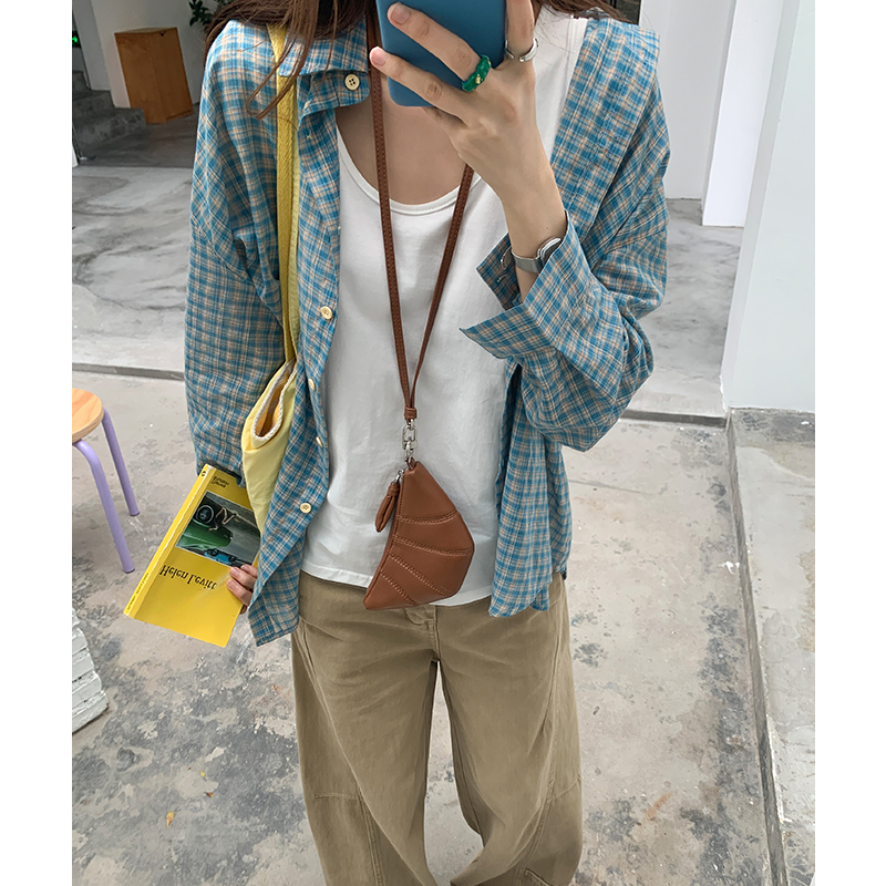 Plaid thin retro coat spring sunscreen tops for women