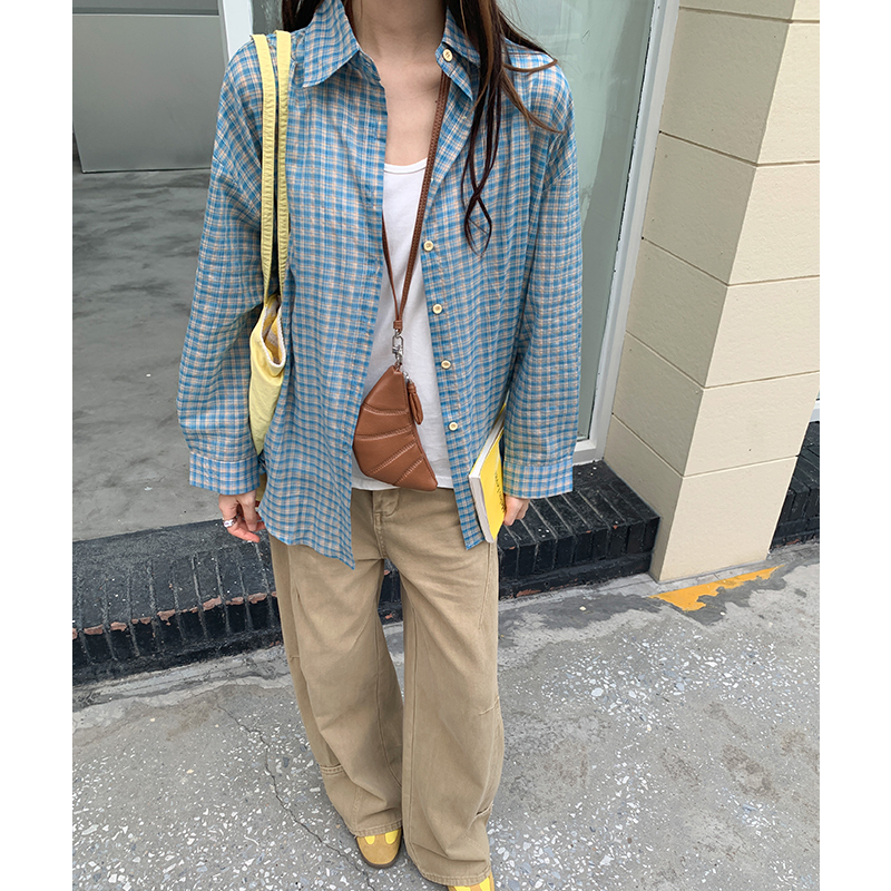 Plaid thin retro coat spring sunscreen tops for women