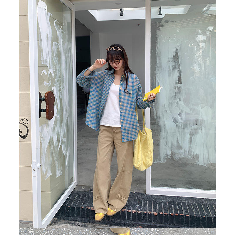 Plaid thin retro coat spring sunscreen tops for women