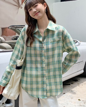 Green loose shirt long sleeve thin coat for women