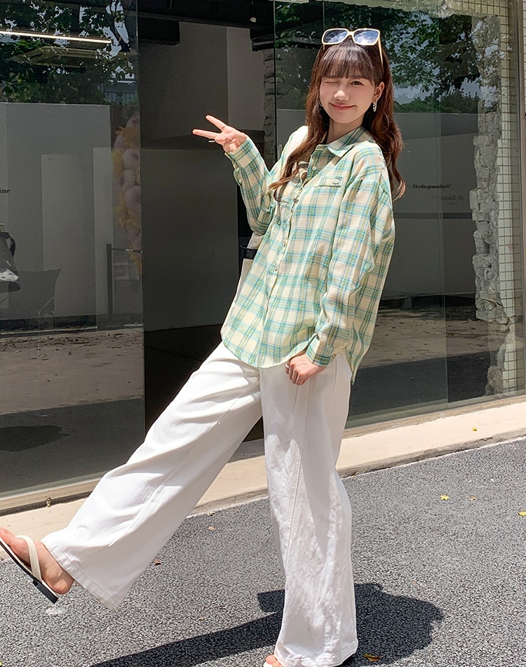 Green loose shirt long sleeve thin coat for women