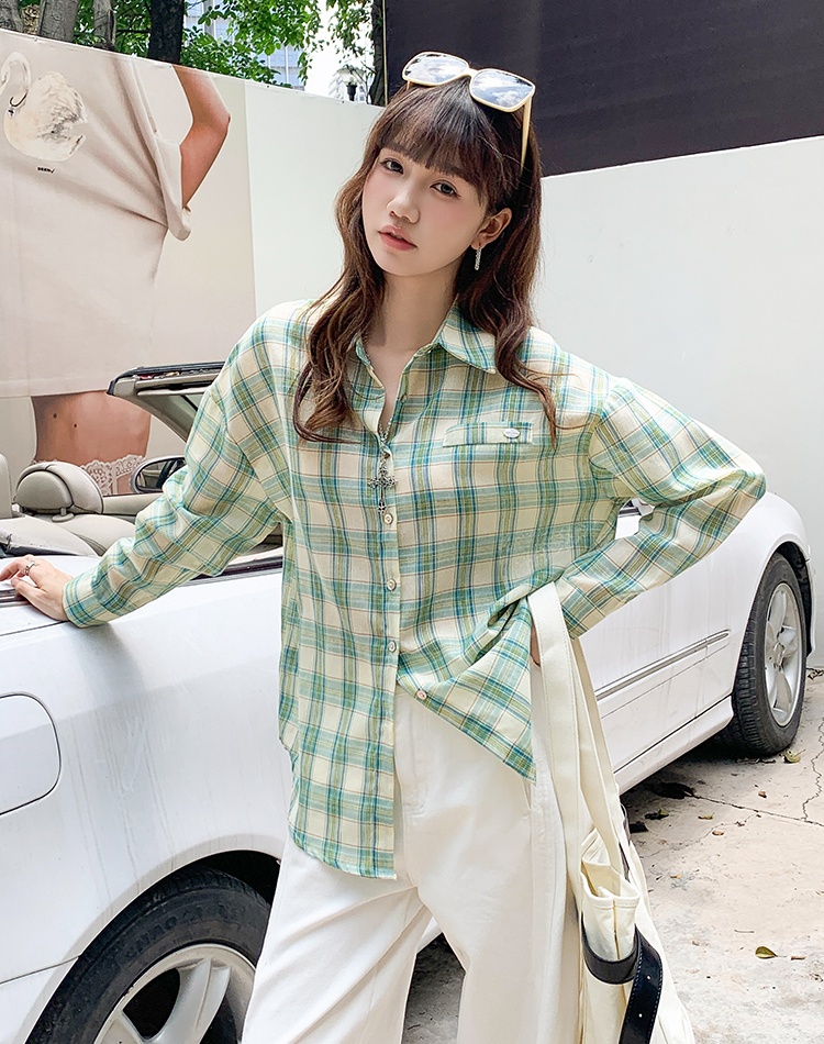 Green loose shirt long sleeve thin coat for women