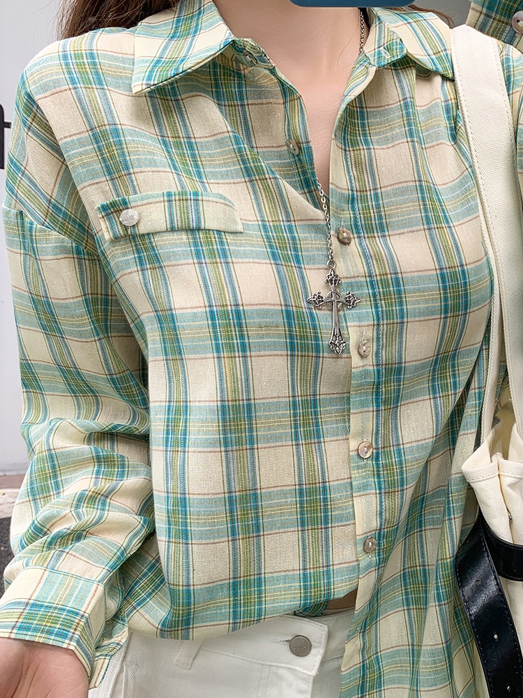 Green loose shirt long sleeve thin coat for women