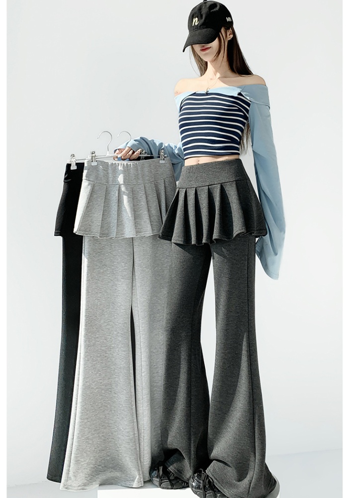 Micro speaker high waist pants pleated flare pants for women