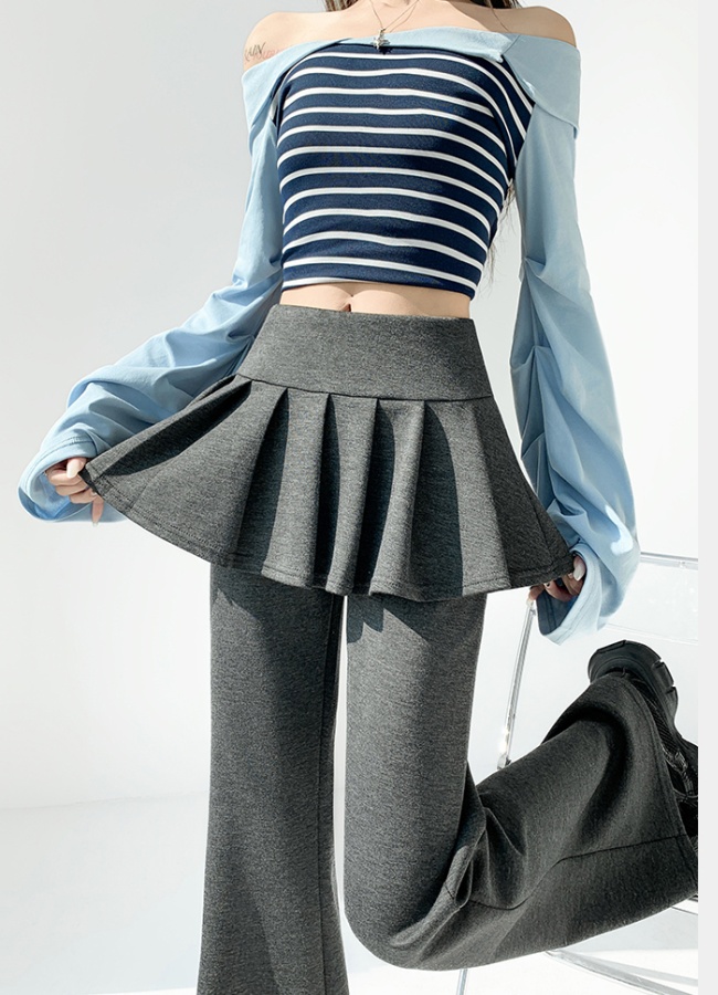 Micro speaker high waist pants pleated flare pants for women