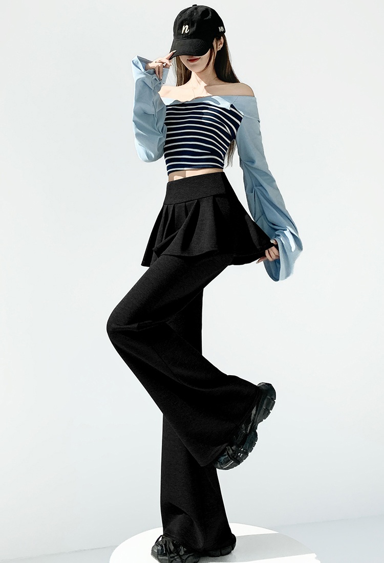 Micro speaker high waist pants pleated flare pants for women