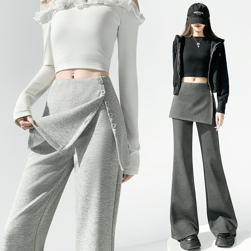Casual slim cotton pants Pseudo-two spring flare pants for women