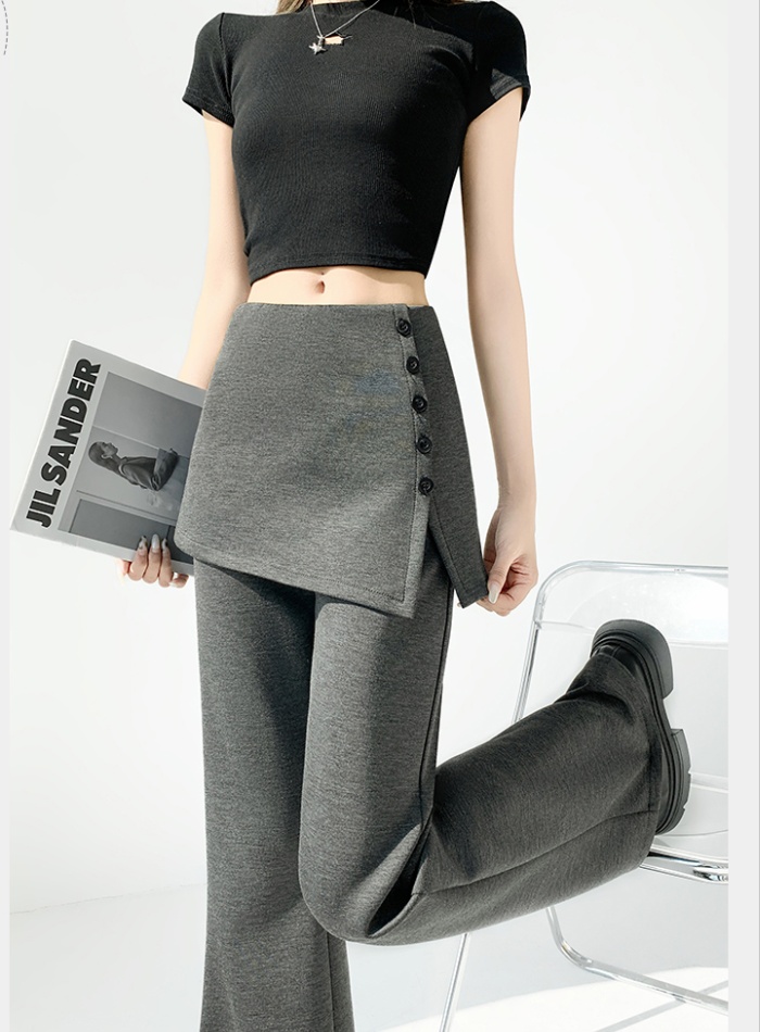 Casual slim cotton pants Pseudo-two spring flare pants for women