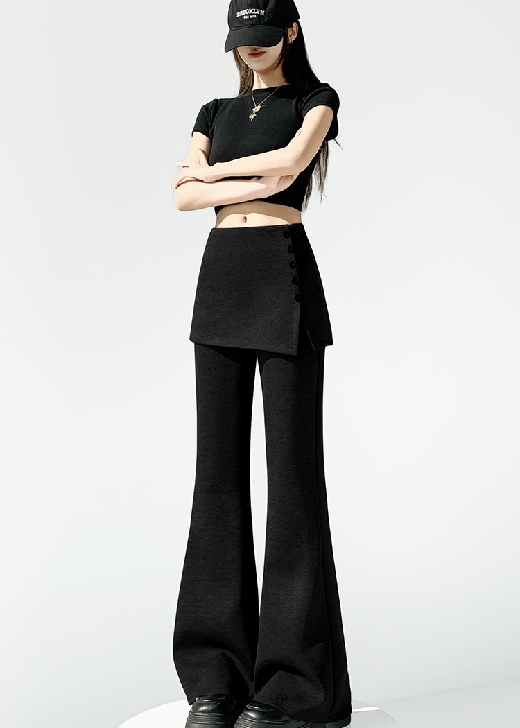 Casual slim cotton pants Pseudo-two spring flare pants for women