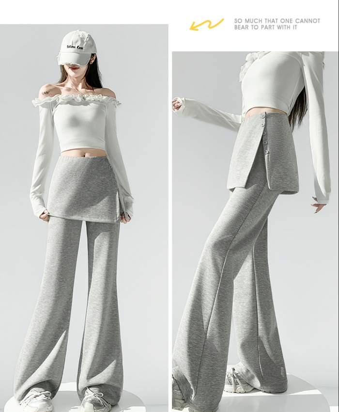 Casual slim cotton pants Pseudo-two spring flare pants for women