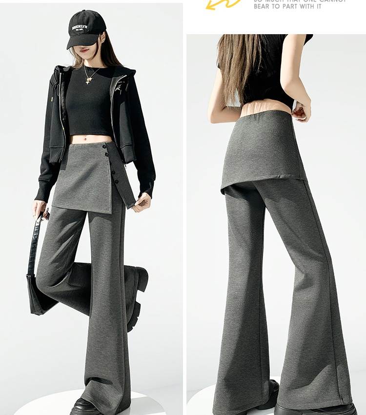 Casual slim cotton pants Pseudo-two spring flare pants for women